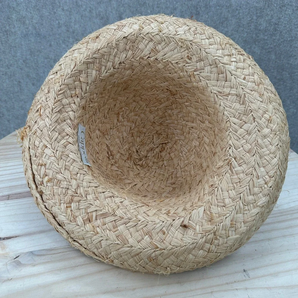 Cappelli Straw Sun Hat OS Tan Floral Raffia Bow Wide Brim Beach Hat Flowers